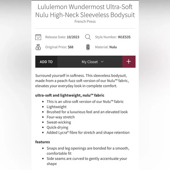 NWT!! lululemon Wundermost High Neck Bodysuit - Picture 10 of 11